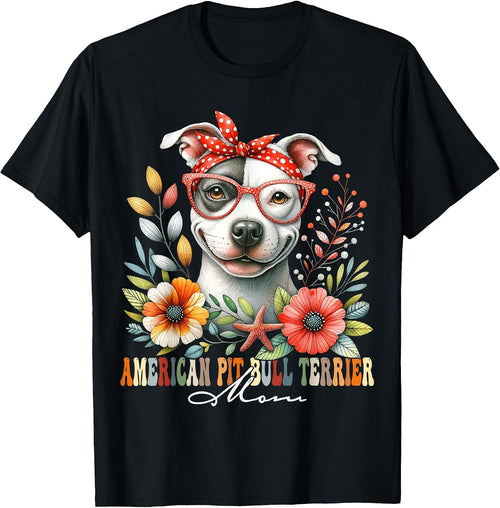 American Pitbull Terrier Mom Dog Lover Mother's Day Floral T-Shirt