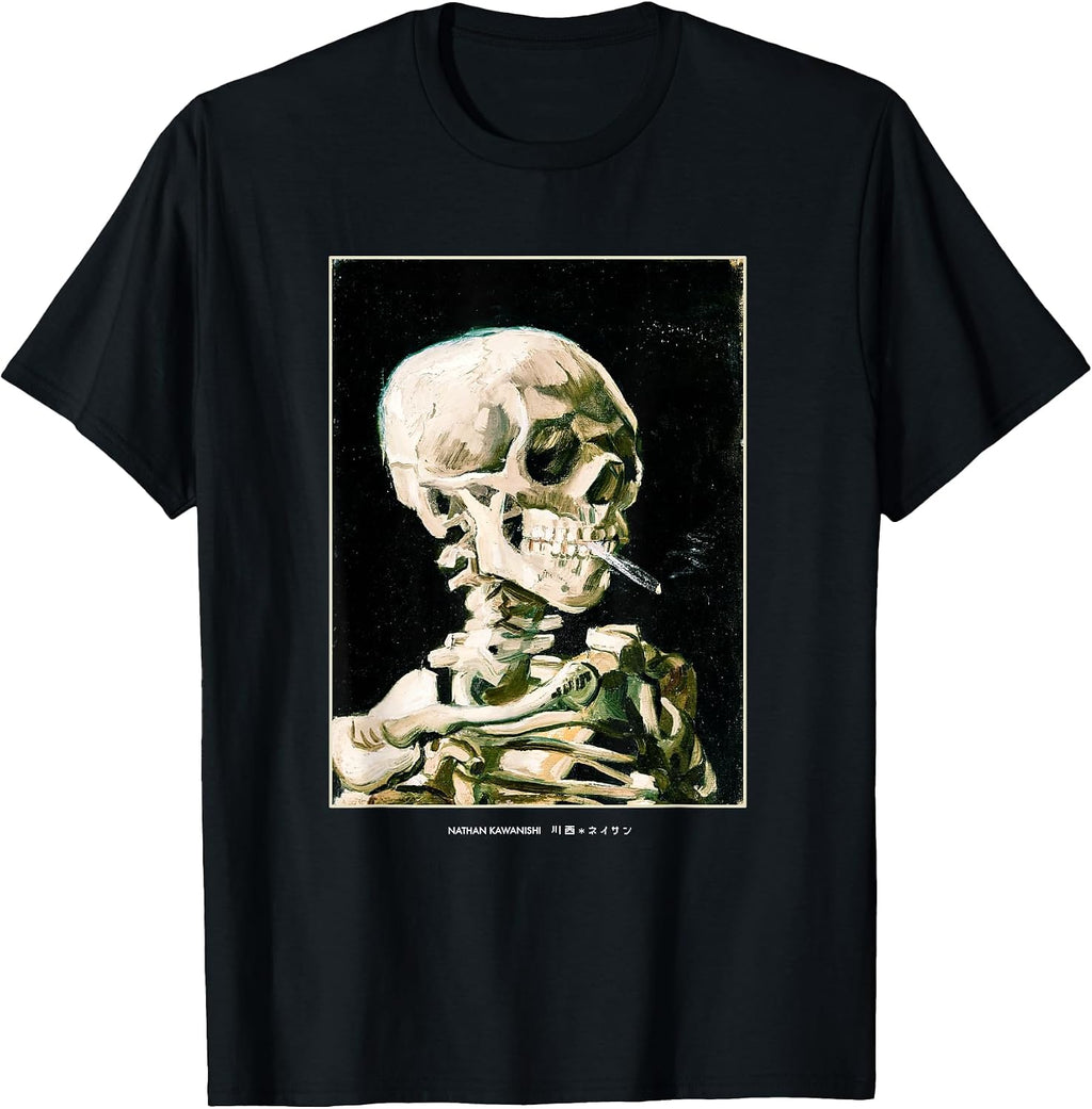 Van Gogh Aesthetic Skeleton Streetwear Skull Graphic Art Tee T-Shirt