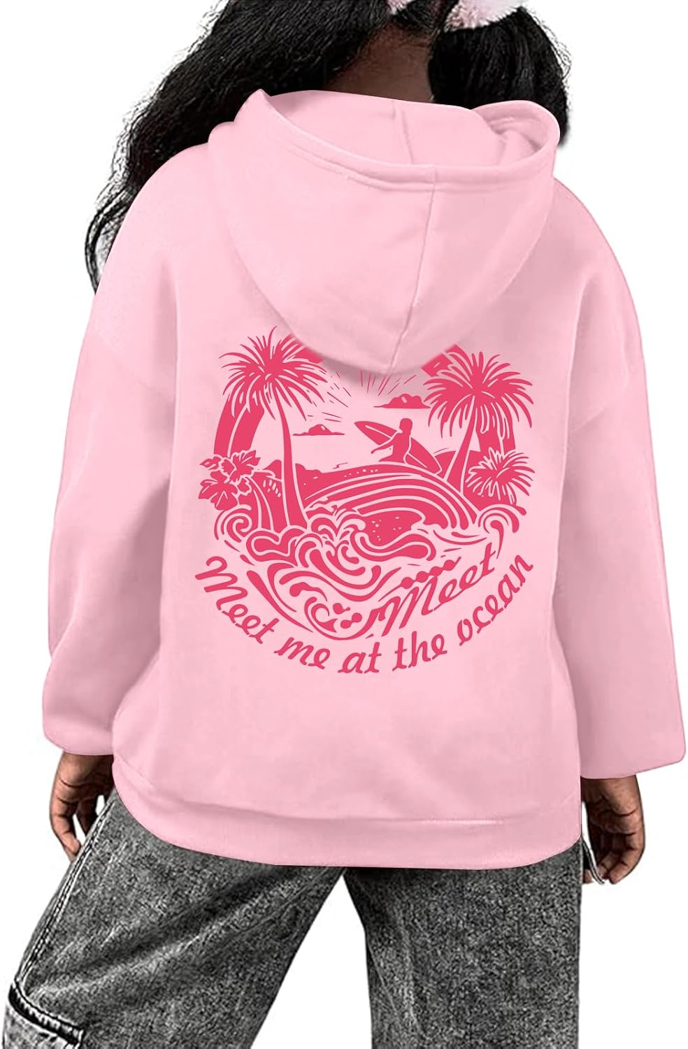 Girls Palm Tree Graphic Hoodies Meet Me At The Ocean Hoodie Cute Preppy Oversized Sweatshirts For Clothes Kids
