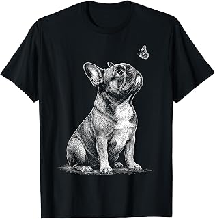 French Bulldog Dog with Butterfly Graphic Tee Men Kids T-Shirt