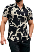 Men's Button Down Shirt Printed Short Sleeve Collared Casual Summer Shirts