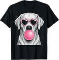 Yellow Labrador Pink Heart Sunglasses Funny Bubble Gum T-Shirt