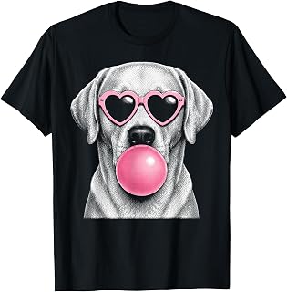 Yellow Labrador Pink Heart Sunglasses Funny Bubble Gum T-Shirt