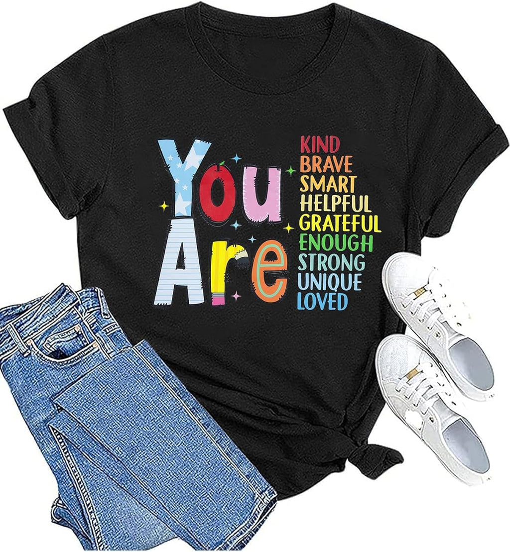 Teacher Shirts Be Kind Tshirt Women First Day of School Shirt Back to School Tees Motivation Crewneck Tee Tops