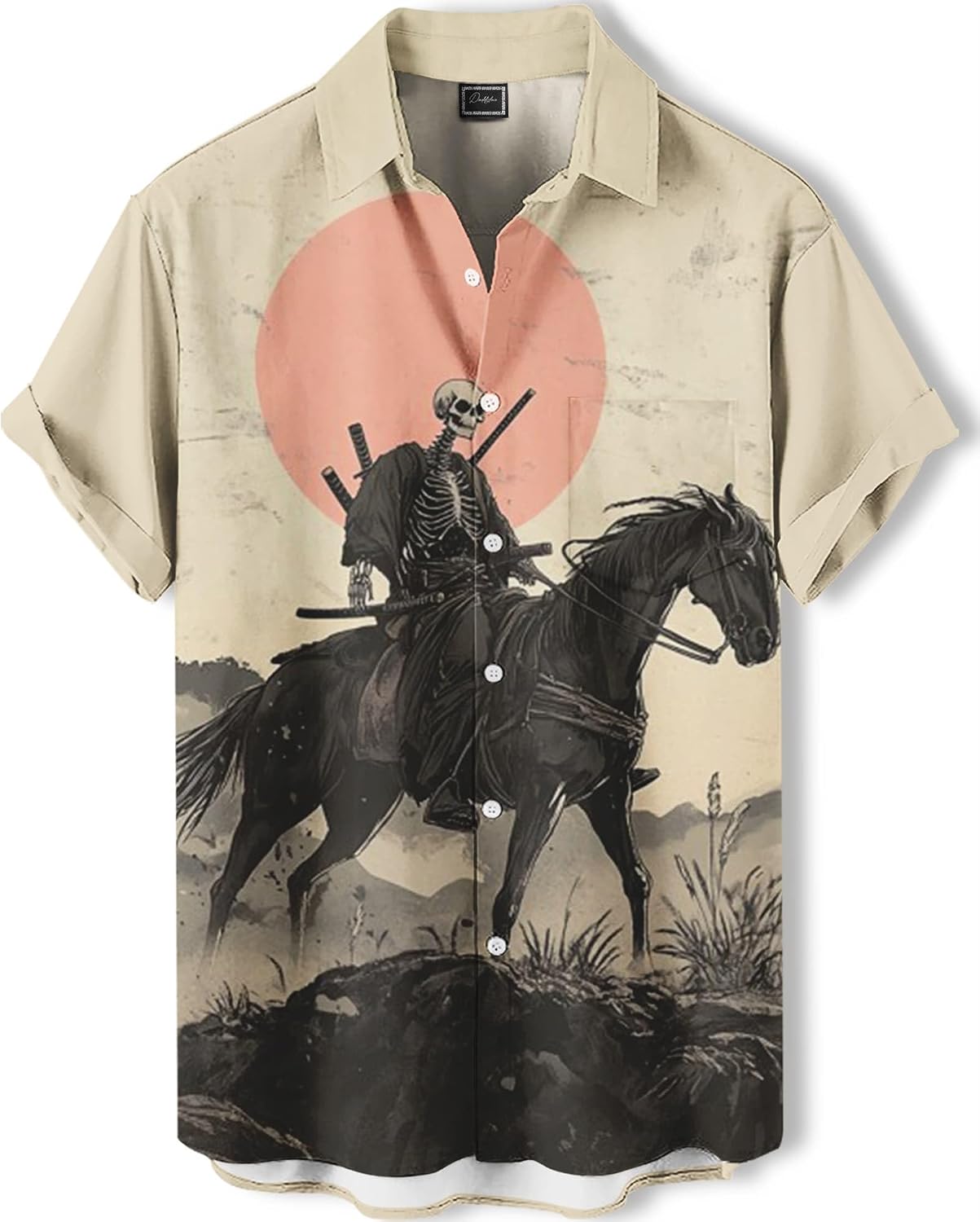 Men's Funny Skull Print Hawaiian Shirt, Funny Graphic Short Sleeve Button Down Tropical Beach Vacation Shirt