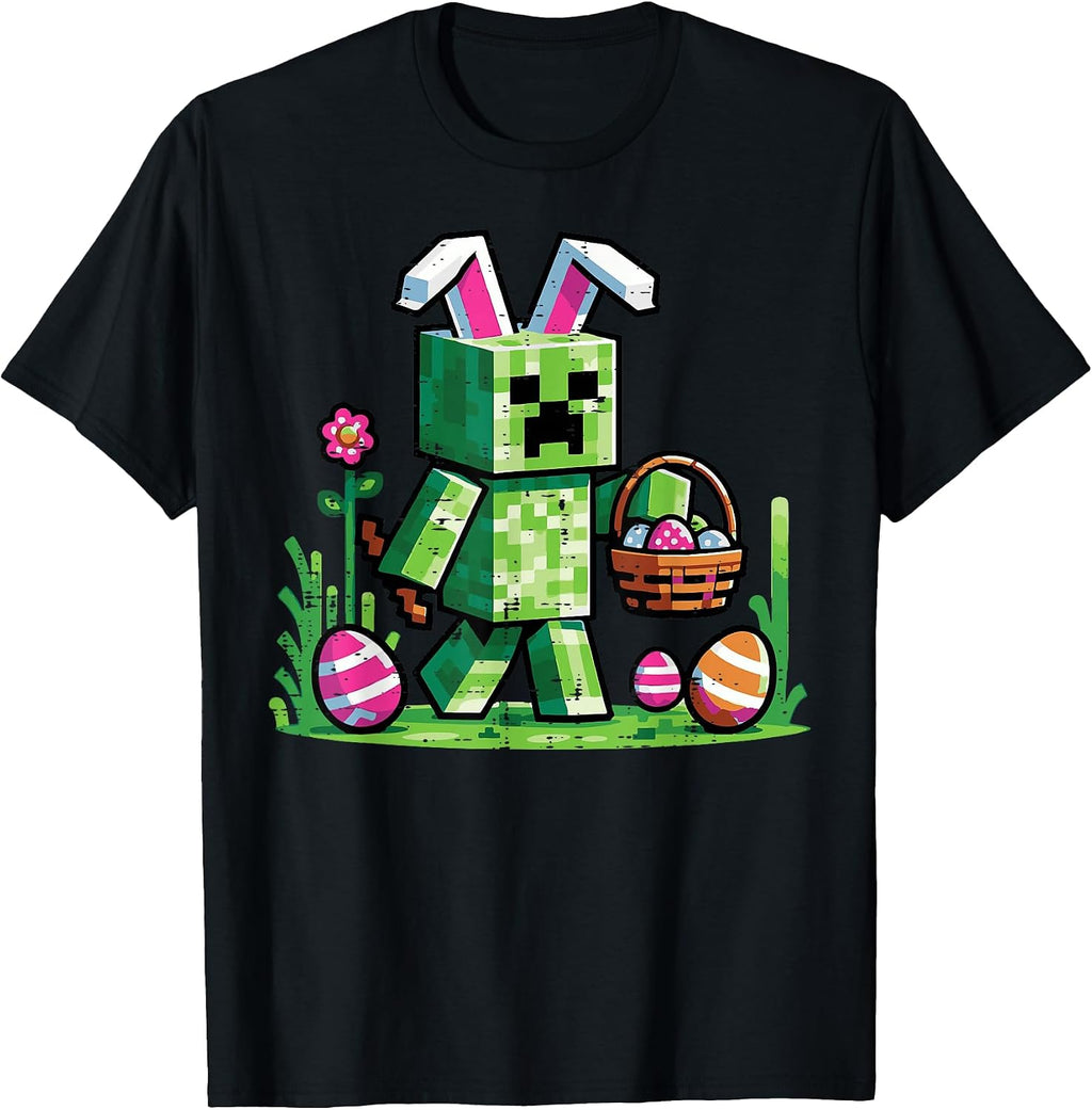 Easter Pixel Gaming Bunny Egg Hunting Boys Kids Youth Men T-Shirt