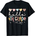 Back to School Hello 4th Fourth Grade Hearts Women Girl T-Shirt