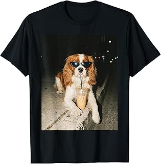 Cavalier King Charles Spaniel Drinking Iced Coffee Dog Lover T-Shirt