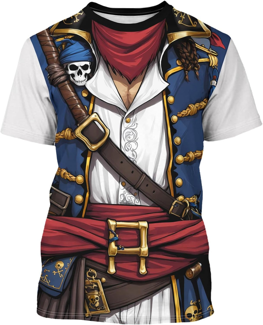 Anime Pirate Captain Tee Tuxedo T-Shirt Funny Cosplay Costume Tee Crewneck Short Sleeve Casual Top Unisex