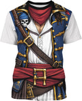 Anime Pirate Captain Tee Tuxedo T-Shirt Funny Cosplay Costume Tee Crewneck Short Sleeve Casual Top Unisex