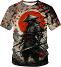 Funny Japanese Warrior Graphic T-Shirt Novelty Short Sleeve Crewneck Shirt