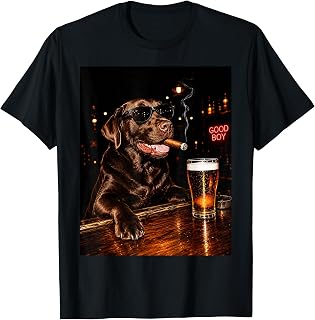 Silly Chocolate Labrador Retriever Drinking Beer Cigar Dog T-Shirt