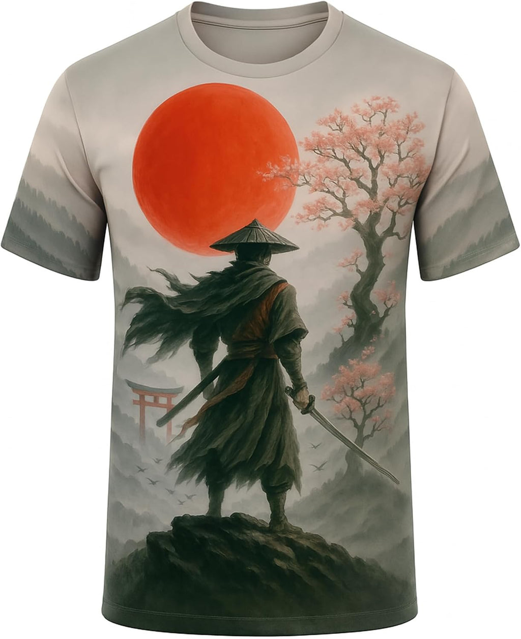 Funny Japanese Samurai T-Shirt Novelty Short Sleeve Crewneck Shirt