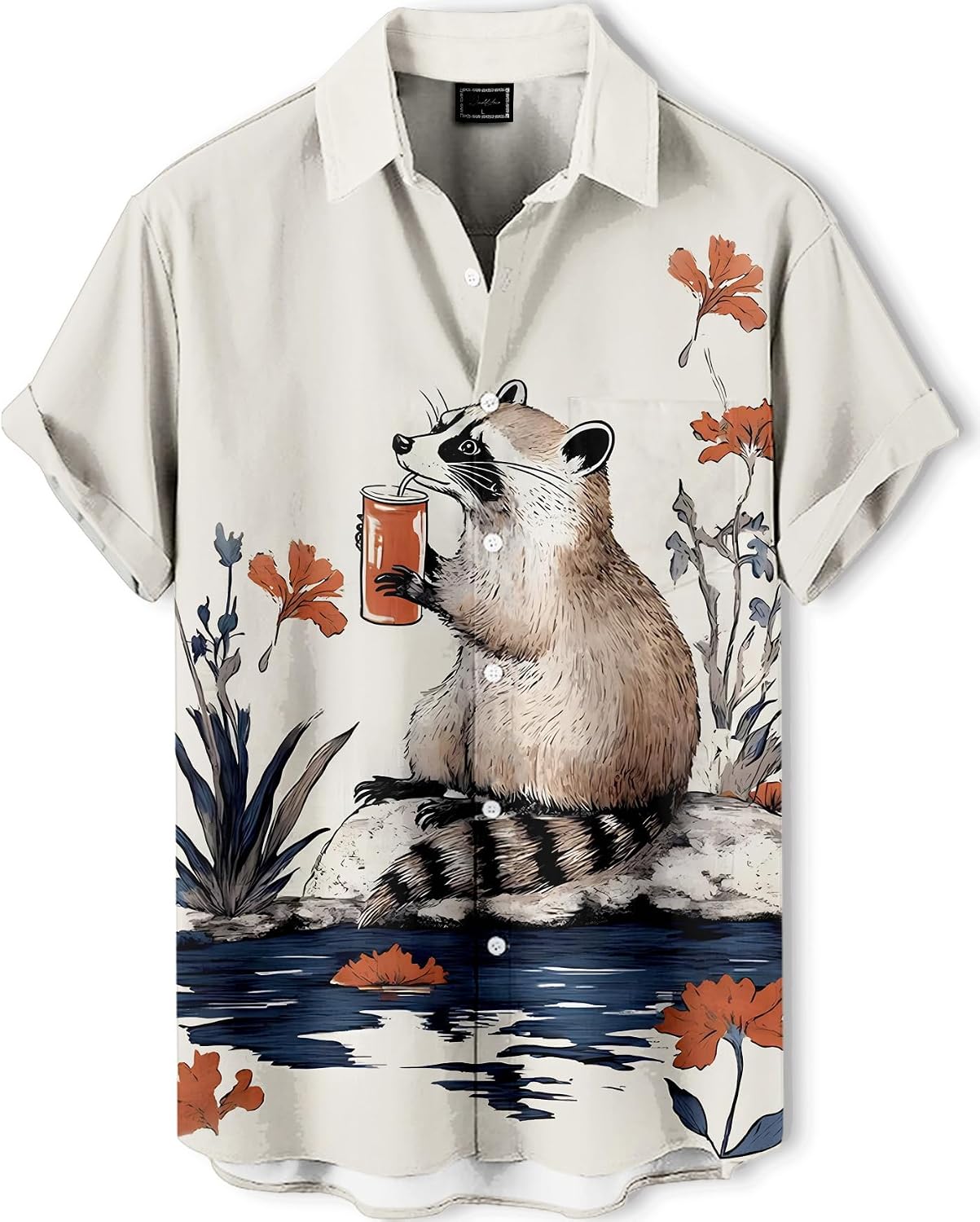 Japanese Art Style Men's Hawaiian Shirt Funny Printed Casual Short Sleeve Button Down Shirts