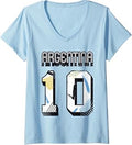 Women's Argentina World Cup Football Number 10 Retro V-Neck T-Shirt