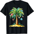 Tropical Christmas Hawaiian Santa Xmas Lights Palm Tree T-Shirt