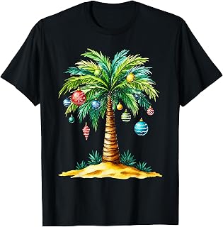 Tropical Christmas Hawaiian Santa Xmas Lights Palm Tree T-Shirt