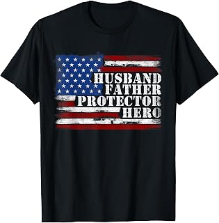 Husband Father Protector Hero Retro USA Flag Father Day Dad T-Shirt