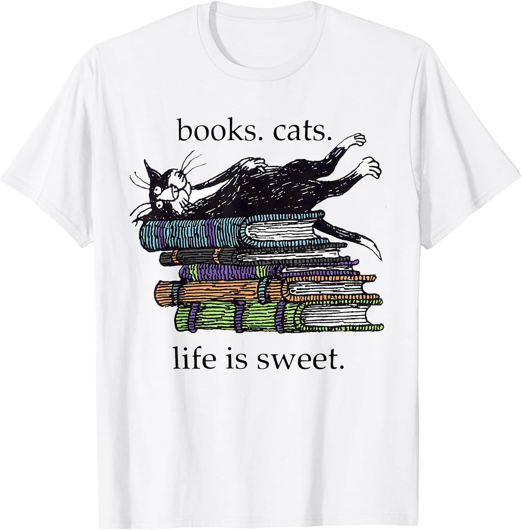 Funny Cats Books Lover Men Women T-Shirt