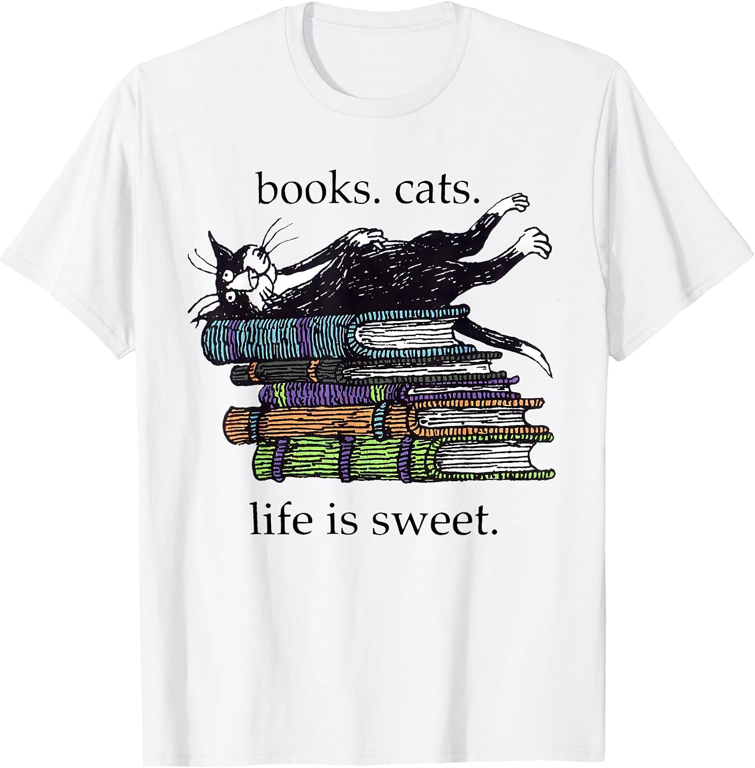 Funny Cats Books Lover Men Women T-Shirt