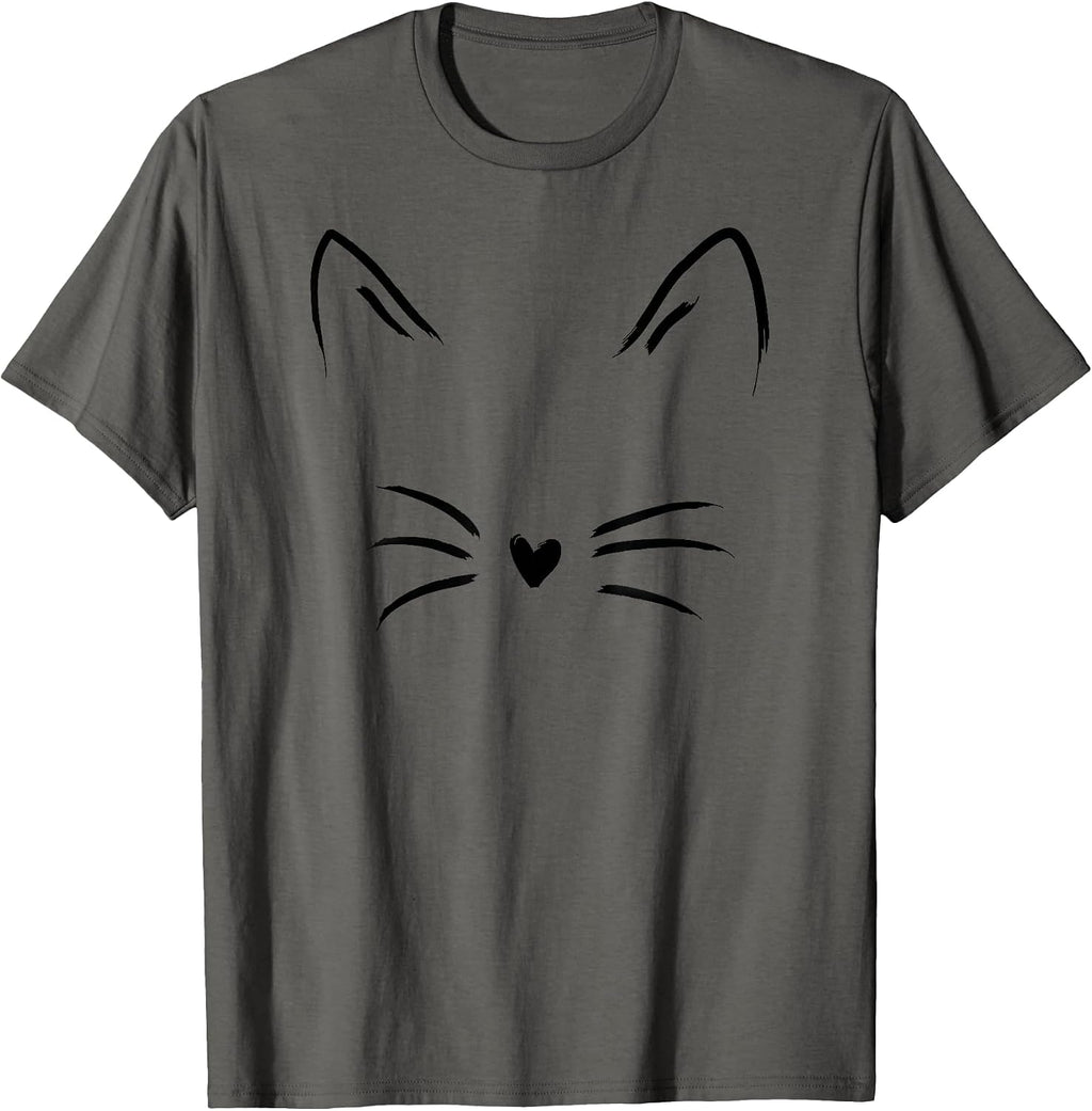 Women's Cat Face Whiskers Print Tee Kitty Lover T-Shirt T-Shirt