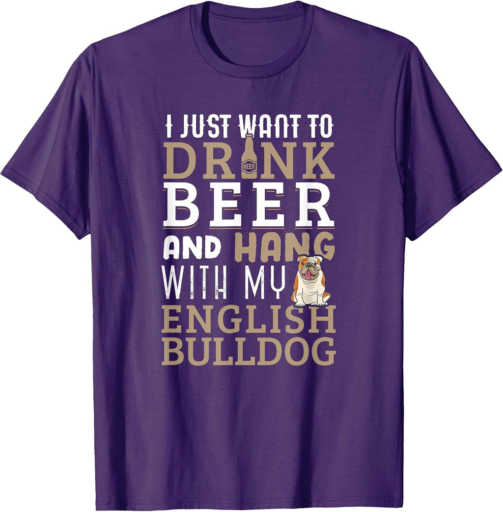 English Bulldog Dad T-Shirt Funny Dog Lovers & Beer T-Shirt for Men Women