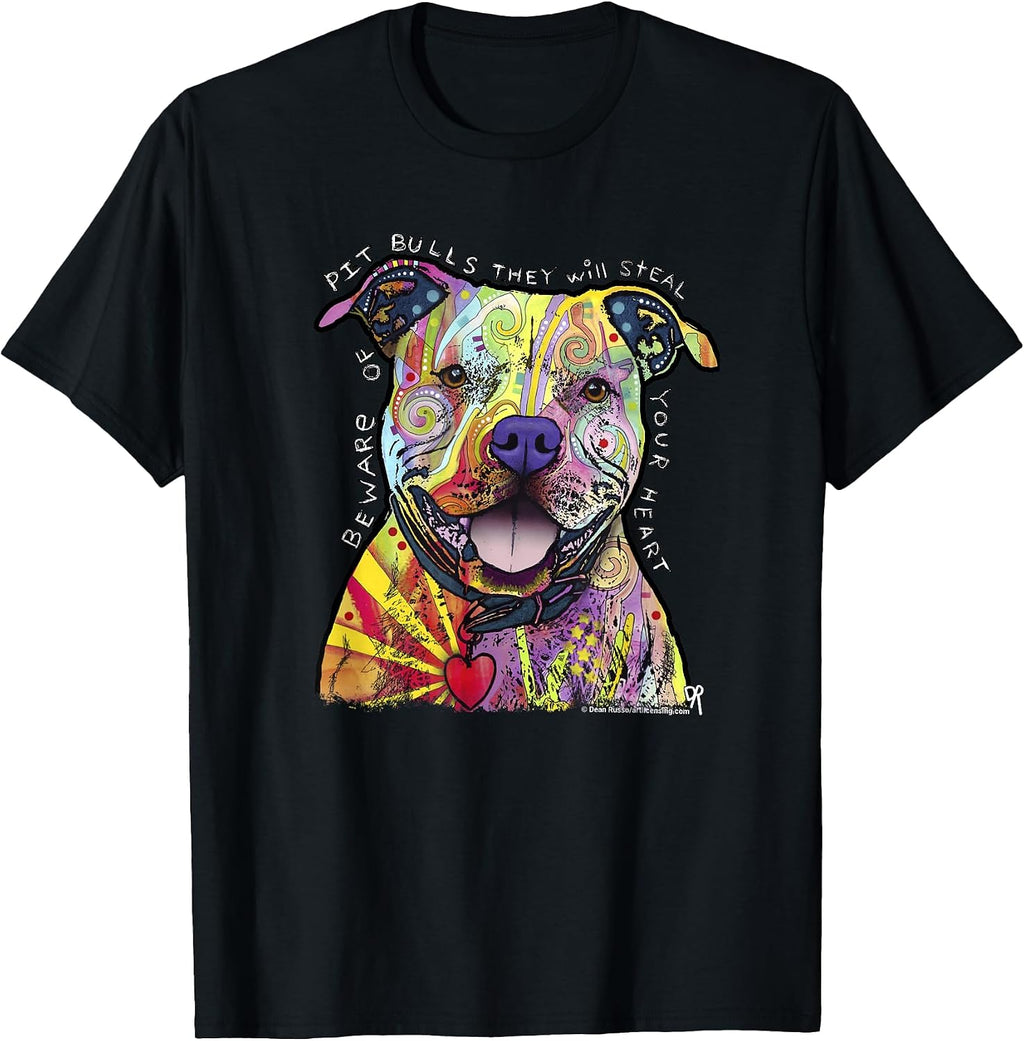 Beware of Pit Bulls, Dean Russo Pitbull Original - Dog Lover T-Shirt Small