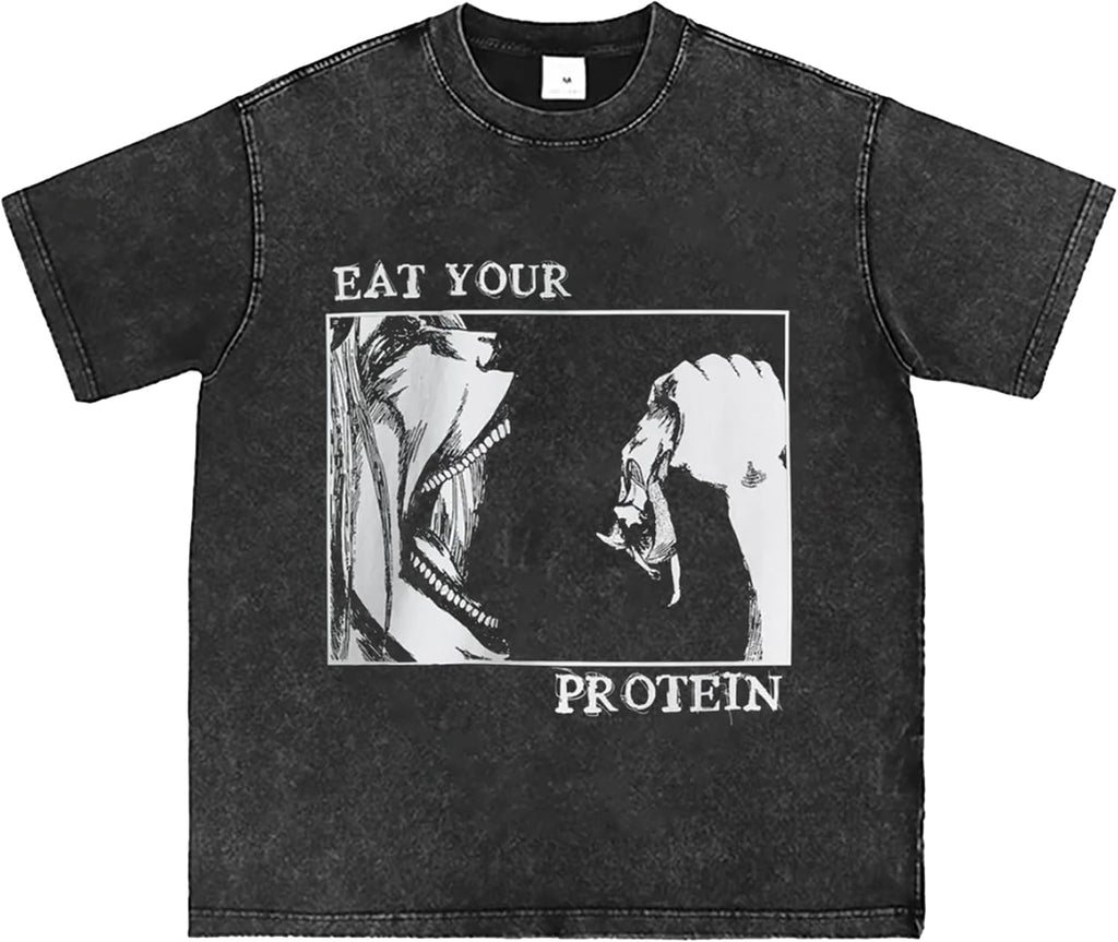 Retro AOT T-Shirt Eat Your Protein Shirt Japanese Anime Pattern Tee
