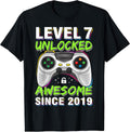 Level 7 Unlocked Awesome Since 2019 7th Birthday Gaming Boys T-Shirt