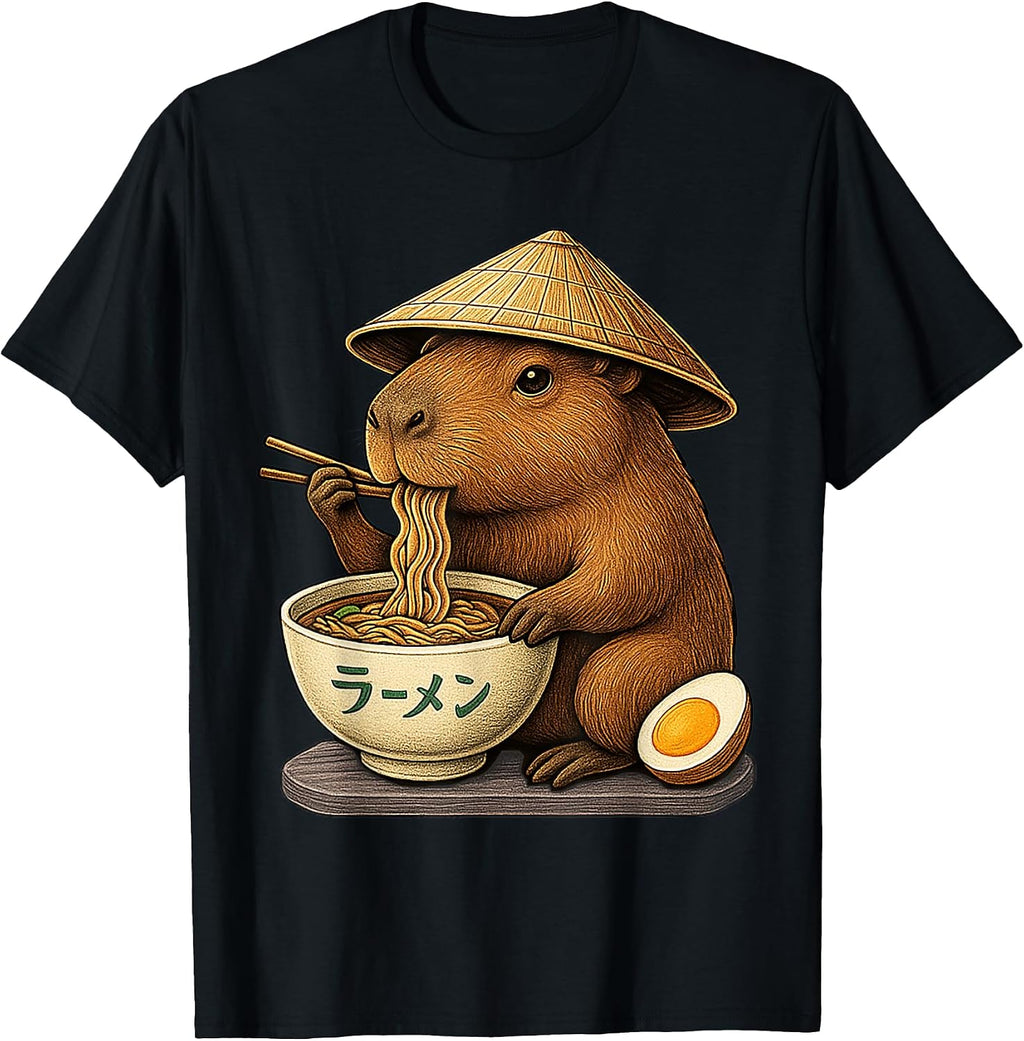 Capybara Eating Japanese Ramen Kawaii Anime tee Funny Kids T-Shirt