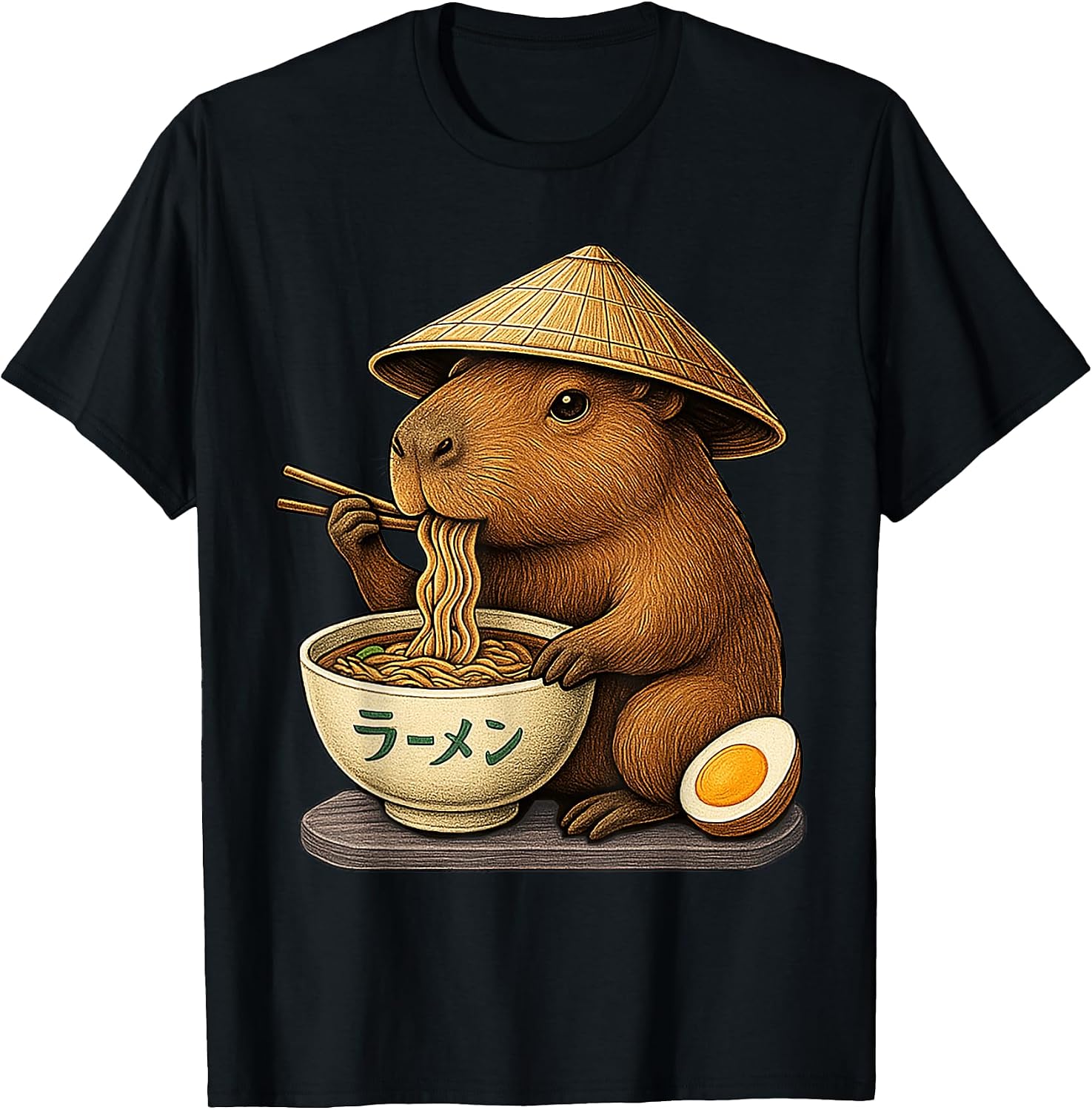 Capybara Eating Japanese Ramen Kawaii Anime tee Funny Kids T-Shirt