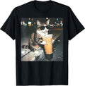 Funny Cat Drinking Iced Coffee Funny Cat Lover Animal Meme T-Shirt