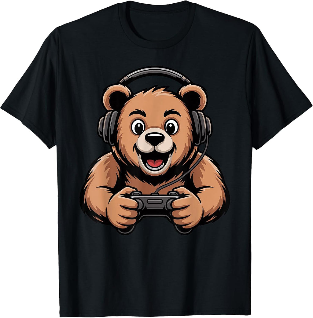 Funny Gamer Bear Video Games Boys Teen Gaming T-Shirt