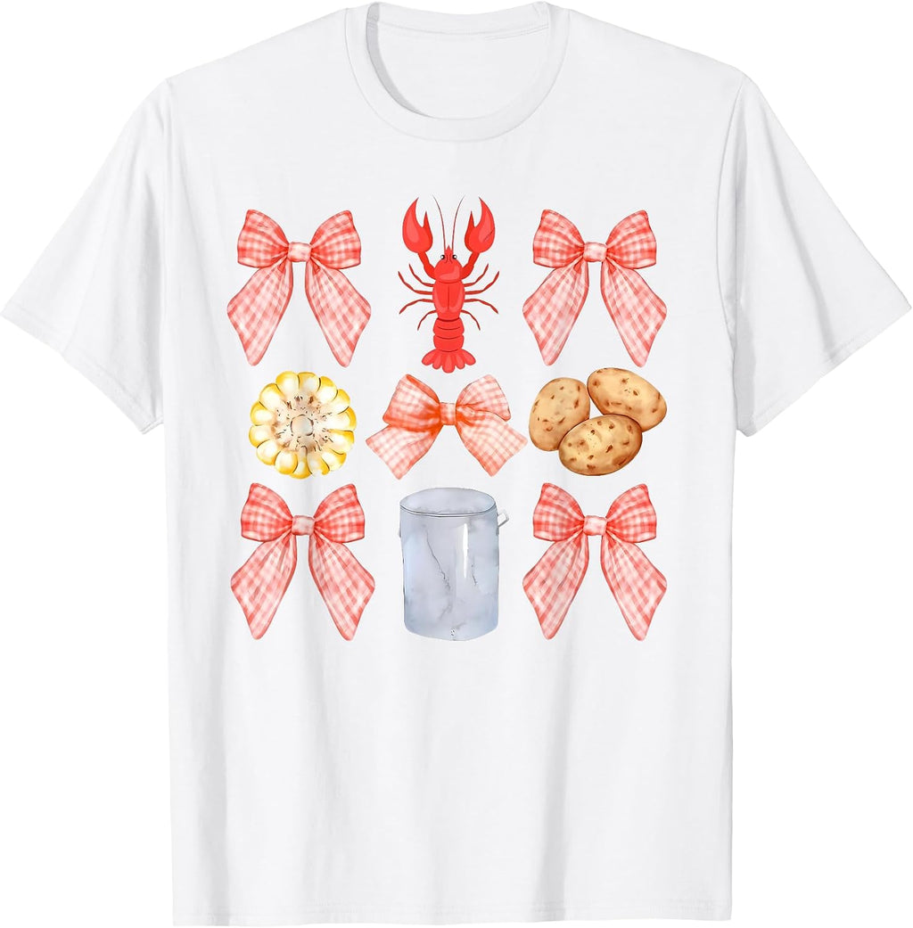 Pink Bow Cute Coquette Crawfish Boil Y2K Girl Aesthetic T-Shirt
