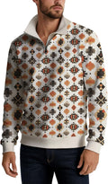 Men's Vintage Style Abstract Printed Shirts Casual Long Sleeve Half Zipper Top Basic Winter Thermal Comfy Outfits