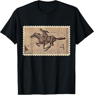 Retro Pony Express Stamp Art, Vintage Horse Stamp in Brown T-Shirt