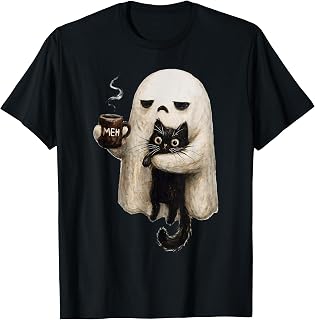 Ghost Cat Spooky Black Cat Funny Halloween Coffee Lover T-Shirt