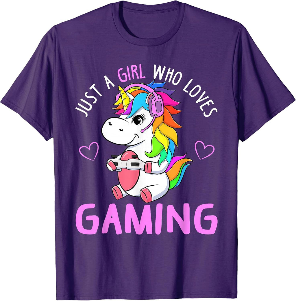 Just A Girl Who Loves Gaming Cute Gamer Unicorn Gift Women T-Shirt
