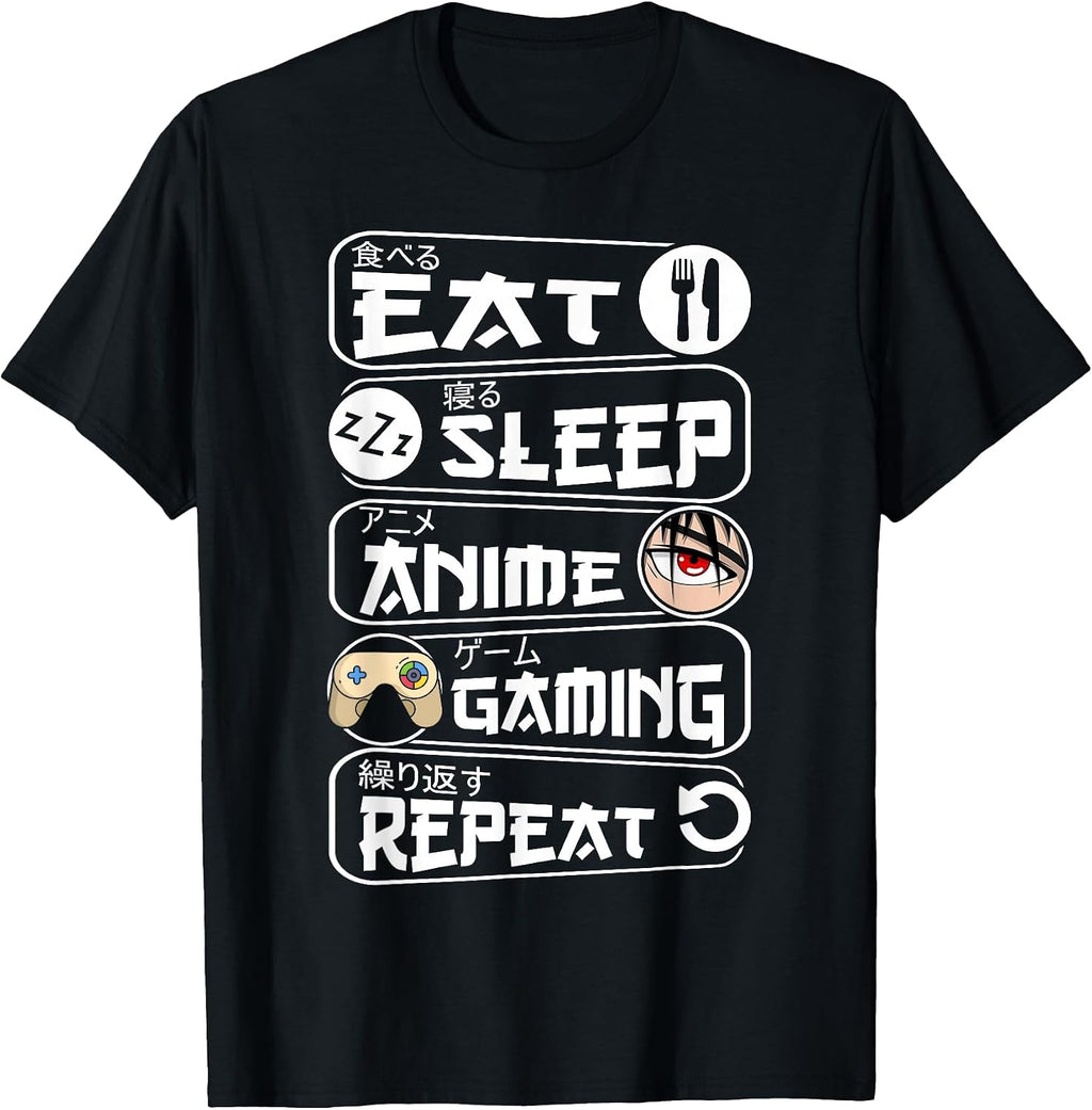 Eat Sleep Anime Gaming Shirt Repeat Kawaii Anime Gamer T-Shirt