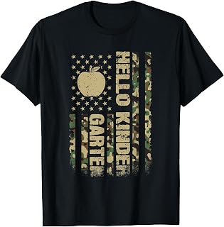 Hello Kindergarten American Flag Camouflage Back to School T-Shirt