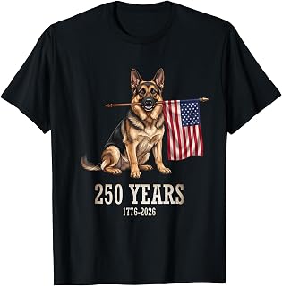 German Shepherd American Flag 250 Years Patriotic Dog Lovers T-Shirt