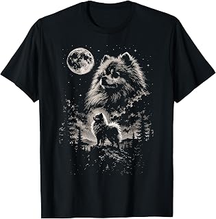 Pomeranian Howling to The Moon Vintage Mystical Dog Art T-Shirt
