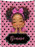 BYFDIY Personalized Cartoon Blankets for Girls Polka Dots Custom Name African American Throw Blanket for Daughter Christmas Birthday Gifts for Granddaughter 8 Designs 5 Sizes