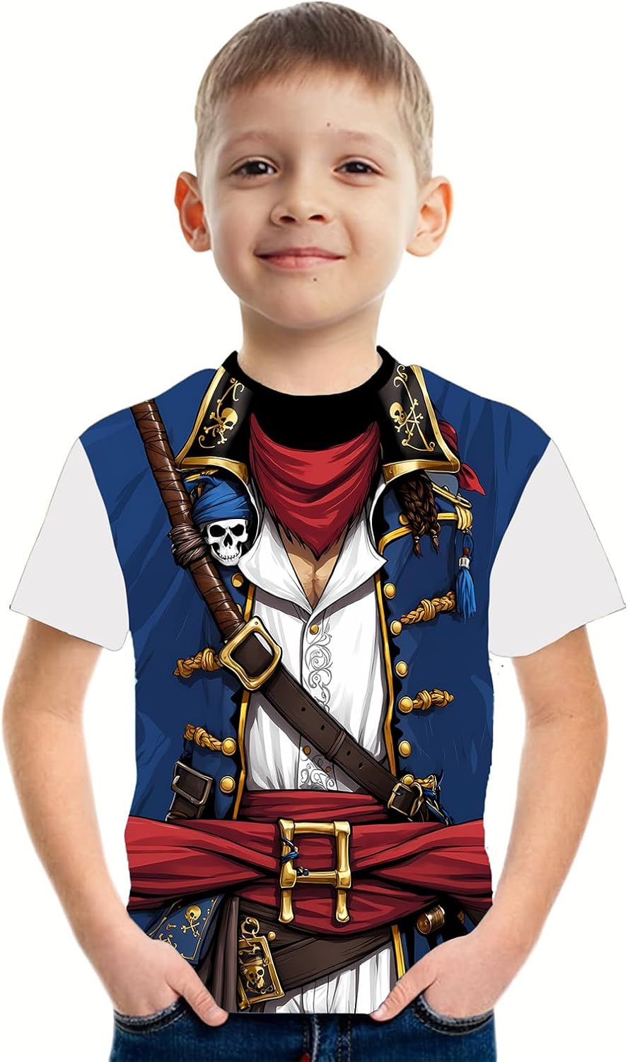 Anime Pirate Captain Boys T-Shirt Funny Knight Tee Crewneck Short Sleeve Loose Fashion Kids Top