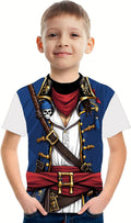 Anime Pirate Captain Boys T-Shirt Funny Knight Tee Crewneck Short Sleeve Loose Fashion Kids Top