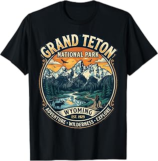 Grand Teton National Park Wyoming Vintage Wilderness Emblem T-Shirt