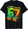 I was 6 Now I'm 7 Pixel 7th Birthday Boy Kids 7 Year Old T-Shirt