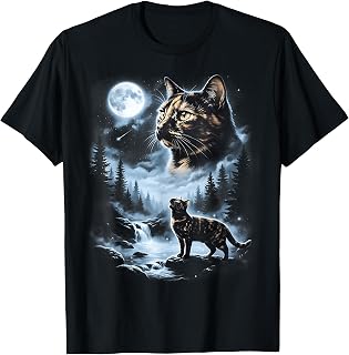 Tortoiseshell Cat Howling at Moon 90's Retro Cat Lover T-Shirt