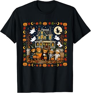 Cute Halloween Teddy Bears House Scene T-Shirt