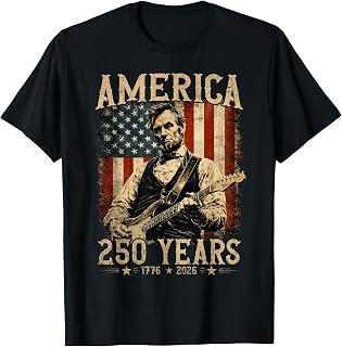 Abraham Lincoln Playing Guitar Rock and Roll American Flag T-Shirt